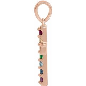14K Rose Gold Natural Multi-Gemstone Cross Pendant
