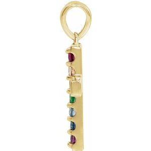 14K Yellow Gold Natural Multi-Gemstone Cross Pendant