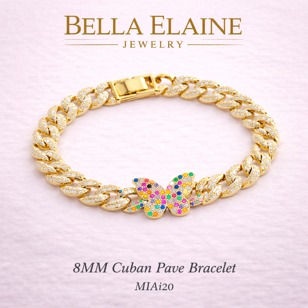 8MM Cuban Pave Multi Colored Butterfly Bracelet