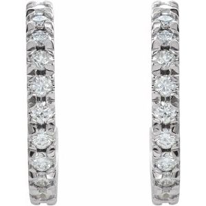 14K White Gold 5/8 CTW Lab-Grown Diamond French-Set 15 mm Huggie Hoop Earrings