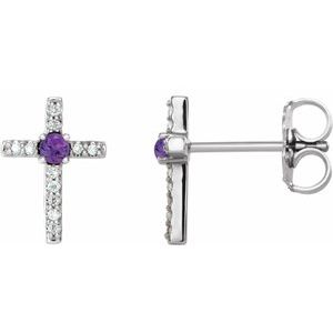 Sterling Silver Natural Amethyst & .05 CTW Natural Diamond Cross Earrings