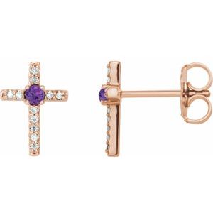 14K Rose Gold Natural Amethyst & .05 CTW Natural Diamond Cross Earrings