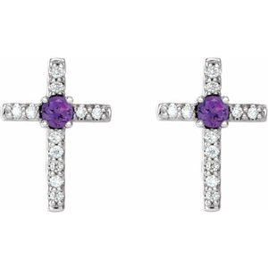 Platinum Natural Amethyst & .05 CTW Natural Diamond Cross Earrings