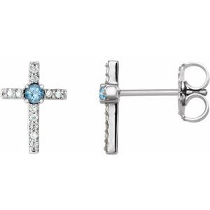Platinum Natural Aquamarine & .05 CTW Natural Diamond Cross Earrings
