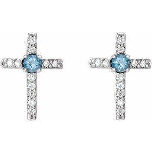 Sterling Silver Natural Aquamarine & .05 CTW Natural Diamond Cross Earrings