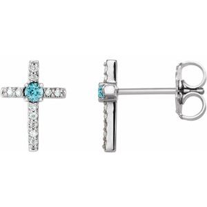 Platinum Natural Blue Zircon & .05 CTW Natural Diamond Cross Earrings