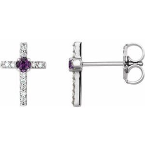Sterling Silver Lab-Grown Alexandrite & .05 CTW Natural Diamond Cross Earrings