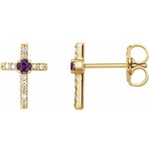 14K Yellow Gold Lab-Grown Alexandrite & .05 CTW Natural Diamond Cross Earrings