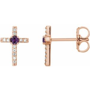 14K Rose Gold Natural Alexandrite & .05 CTW Natural Diamond Cross Earrings