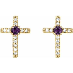 14K Yellow Gold Lab-Grown Alexandrite & .05 CTW Natural Diamond Cross Earrings