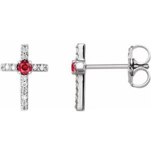 Platinum Natural Ruby & .05 CTW Natural Diamond Cross Earrings