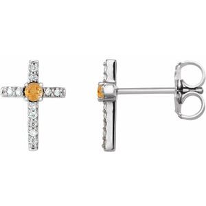 14K White Gold Natural Citrine & .05 CTW Natural Diamond Cross Earrings