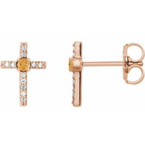 14K Rose Gold Natural Citrine & .05 CTW Natural Diamond Cross Earrings