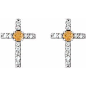 Platinum Natural Citrine & .05 CTW Natural Diamond Cross Earrings