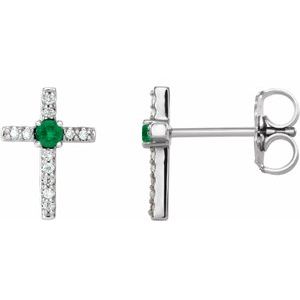 Sterling Silver Lab-Grown Emerald & .05 CTW Natural Diamond Cross Earrings
