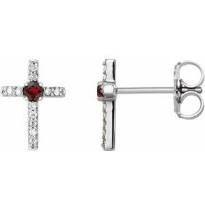 Platinum Natural Mozambique Garnet & .05 CTW Natural Diamond Cross Earrings