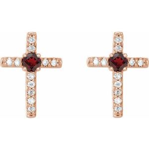 14K Rose Gold Natural Mozambique Garnet & .05 CTW Natural Diamond Cross Earrings