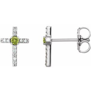 Platinum Natural Peridot & .05 CTW Natural Diamond Cross Earrings