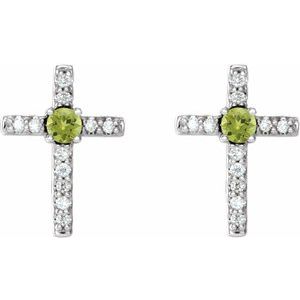 Sterling Silver Natural Peridot & .05 CTW Natural Diamond Cross Earrings