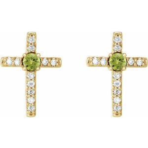14K Yellow Gold Natural Peridot & .05 CTW Natural Diamond Cross Earrings
