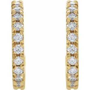 14K Yellow Gold 1/2 CTW Natural Diamond French-Set 15 mm Huggie Hoop Earrings
