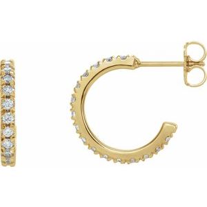 14K Yellow Gold 1/2 CTW Natural Diamond French-Set 15 mm Huggie Hoop Earrings