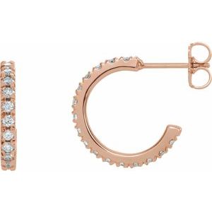 14K Rose Gold 1/2 CTW Natural Diamond French-Set 15 mm Huggie Hoop Earrings