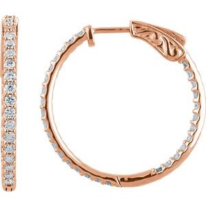 14K Rose Gold 1 CTW Lab-Grown Diamond Inside-Outside 26.5 mm Hinged Hoop Earrings