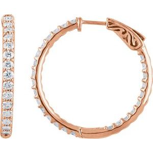 14K Rose Gold 2 CTW Lab-Grown Diamond Inside-Outside 29.5 mm Hinged Hoop Earrings