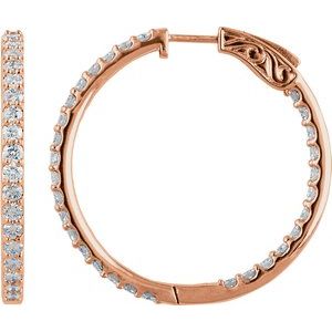14K Rose Gold 3 CTW Lab-Grown Diamond Inside-Outside 34.5 mm Hinged Hoop Earrings