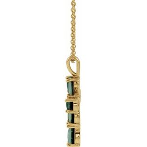 14K Yellow Gold Lab-Grown Mosaic Opal Cabochon Cross 16-18" Necklace