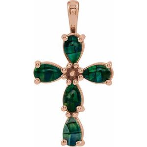 14K Rose Gold Lab-Grown Mosaic Opal Cabochon Cross Pendant