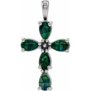 Platinum Lab-Grown Mosaic Opal Cabochon Cross Pendant