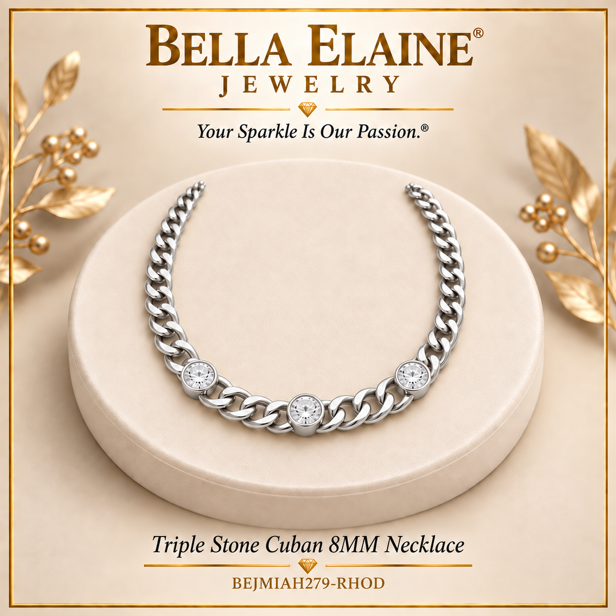 Triple Stone Cuban 8MM Necklace