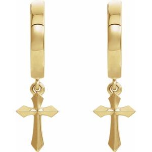 14K Yellow Gold 20.1 mm Cross Hinged Hoop Earrings