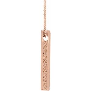 14K Rose Gold Engravable Sculptural Bar 16-18" Necklace