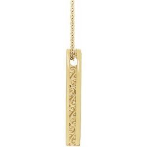 14K Yellow Gold Engravable Sculptural Bar 24" Necklace