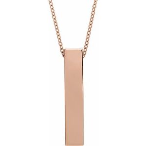 14K Rose Gold Engravable Sculptural Bar 16-18" Necklace