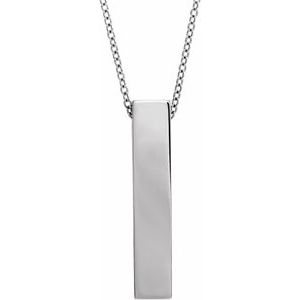 14K White Gold Engravable Sculptural Bar 16-18" Necklace