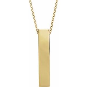 14K Yellow Gold Engravable Sculptural Bar 16-18" Necklace