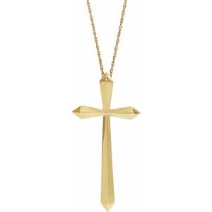 14K Yellow Gold Elongated Cross 20" Necklace