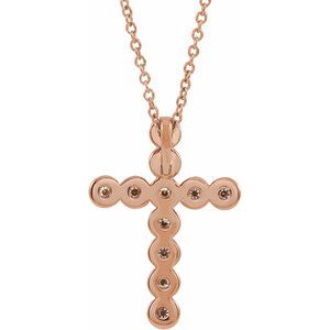14K Rose Gold 1/4 CTW Natural Diamond Cross 16-18" Necklace