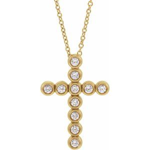 14K Yellow Gold 1/4 CTW Natural Diamond Cross 16-18" Necklace