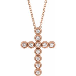 14K Rose Gold 1/4 CTW Natural Diamond Cross 16-18" Necklace