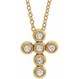 14K Yellow Gold 1/6 CTW Natural Diamond Cross 16-18" Necklace