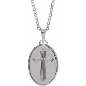 14K White Gold  Oval Cross Medal 20" Necklace
