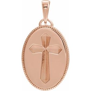 14K Rose Gold 20.9x13.61 mm Oval Cross Medal