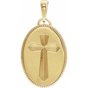 14K Yellow Gold 20.9x13.61 mm Oval Cross Medal