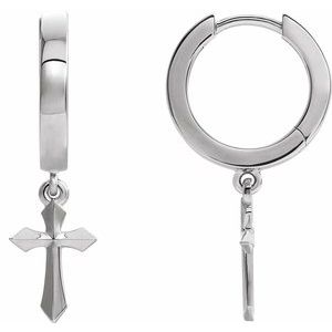 Platinum 20.1 mm Cross Hinged Hoop Earrings