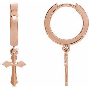 14K Rose Gold 20.1 mm Cross Hinged Hoop Earrings